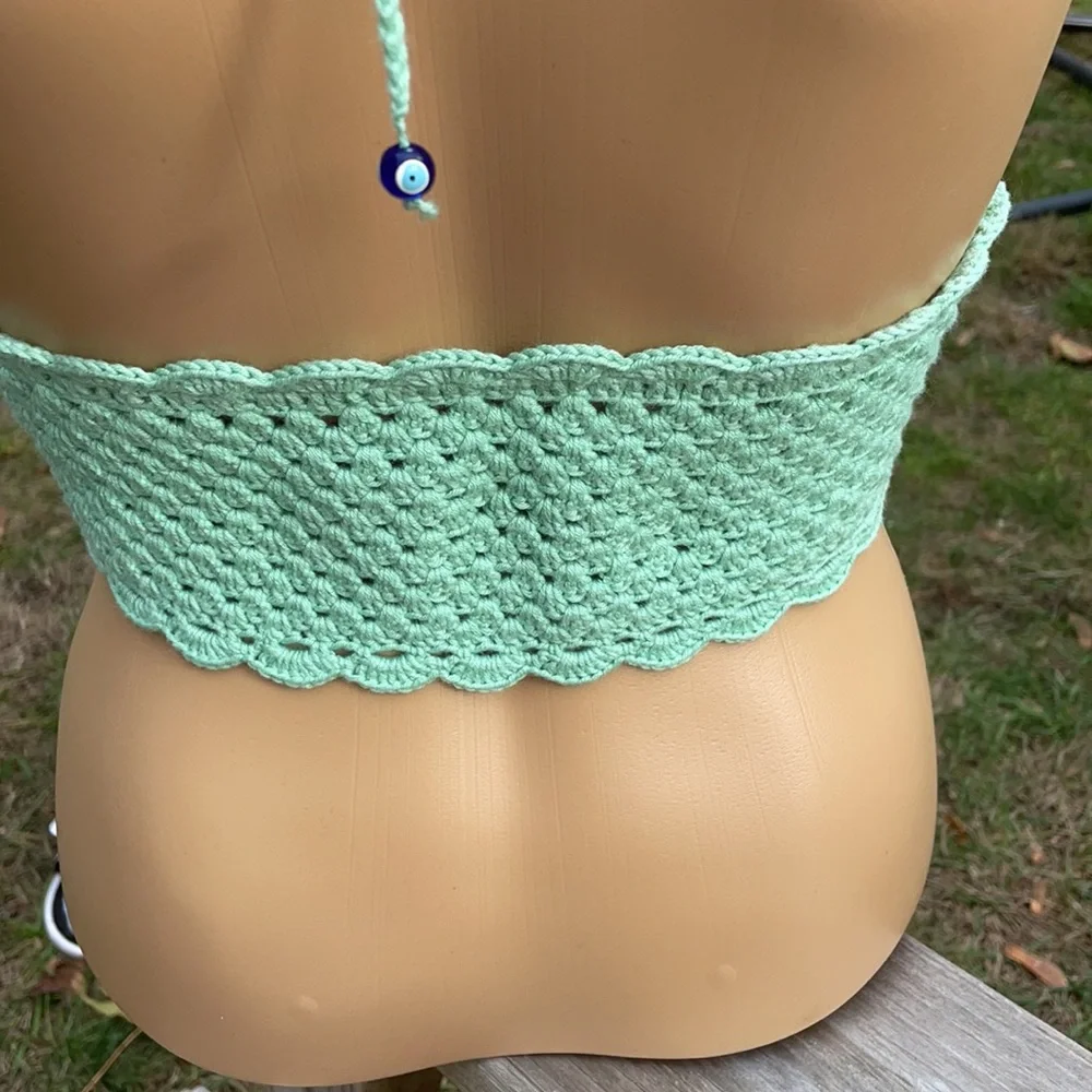 Handmade Crochet Green Bikini Top 100% Cotton M/L